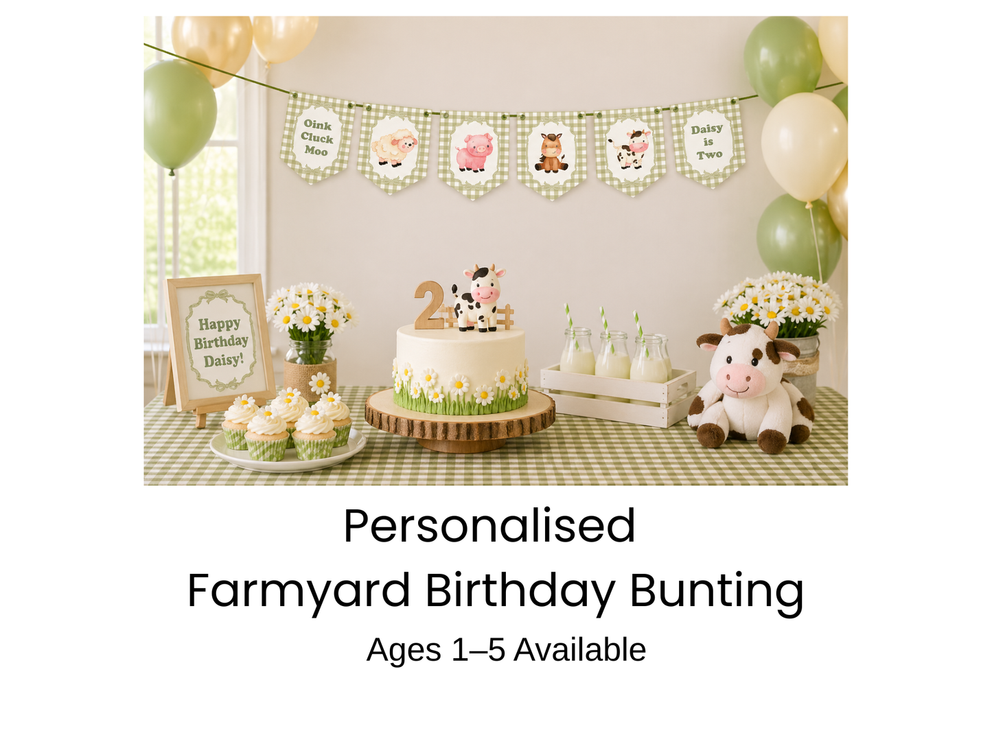 Personalised Farmyard Birthday Bunting – Farm Animal Name & Age Banner