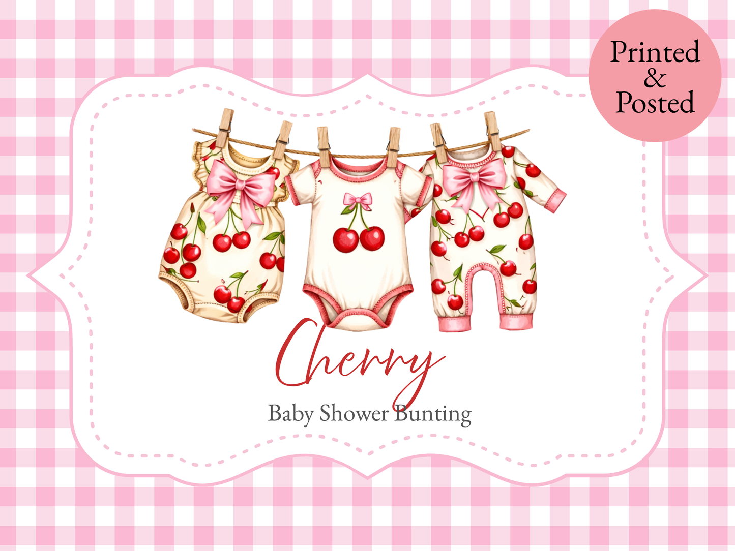 Cherry Baby Clothes Bunting, Baby Shower Clothesline Garland, Cherry Baby Girl Decorations, Pink Cherry Nursery Banner