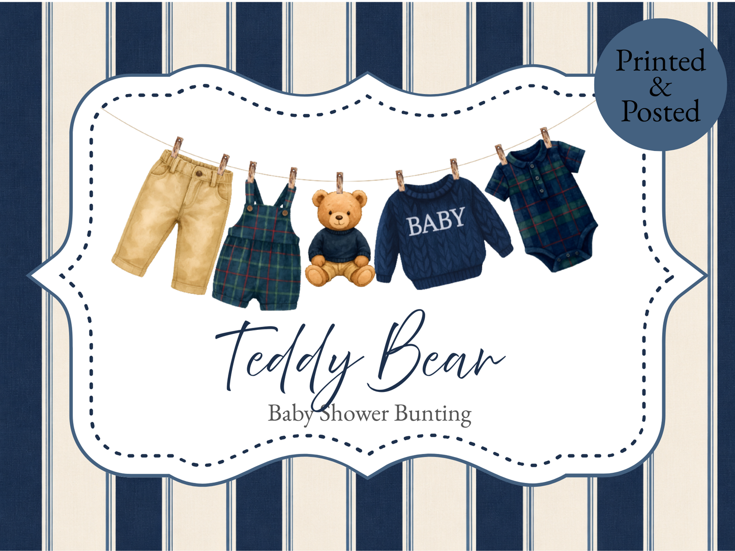 Posh Teddy Bear Baby Shower Bunting – Tartan Baby Clothesline Garland (Boy or Girl)