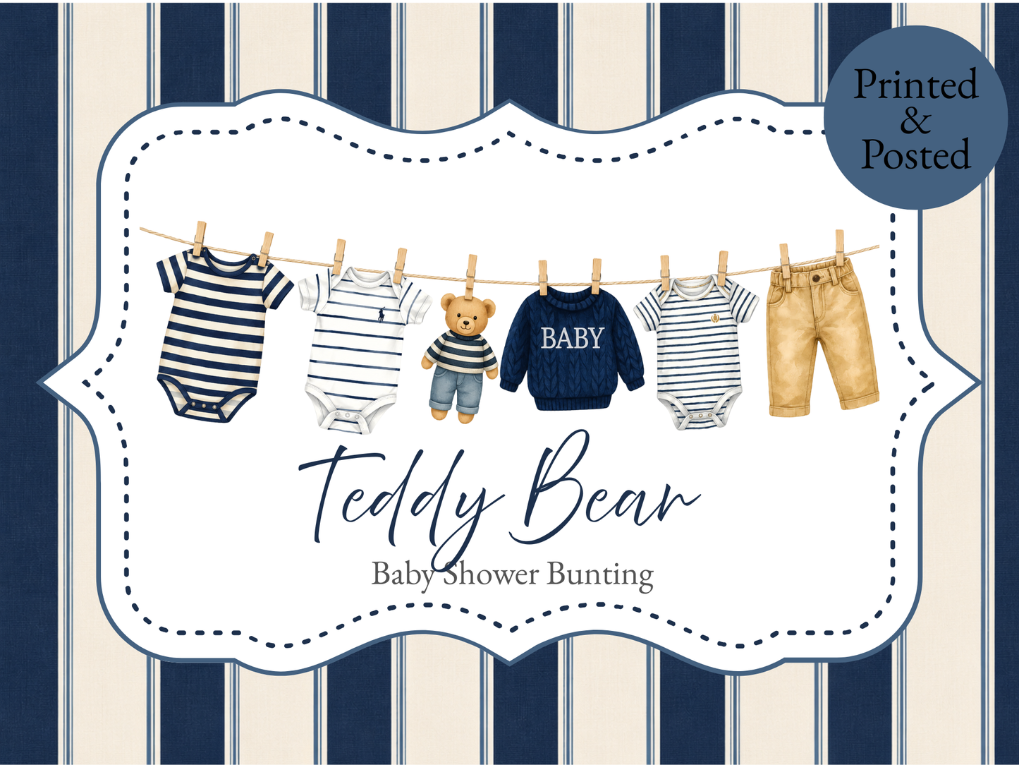 Posh Teddy Bear Baby Shower Bunting – Tartan Baby Clothesline Garland (Boy or Girl)