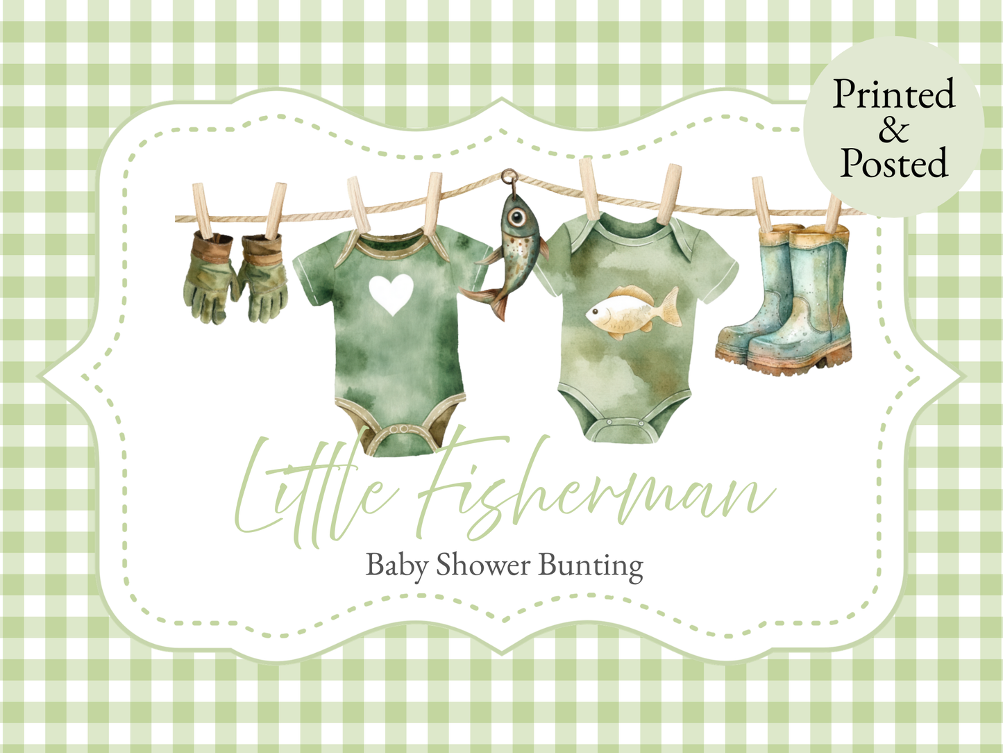 Little Fisherman Baby Shower Bunting Washing Line Style With Mini Wooden Pegs