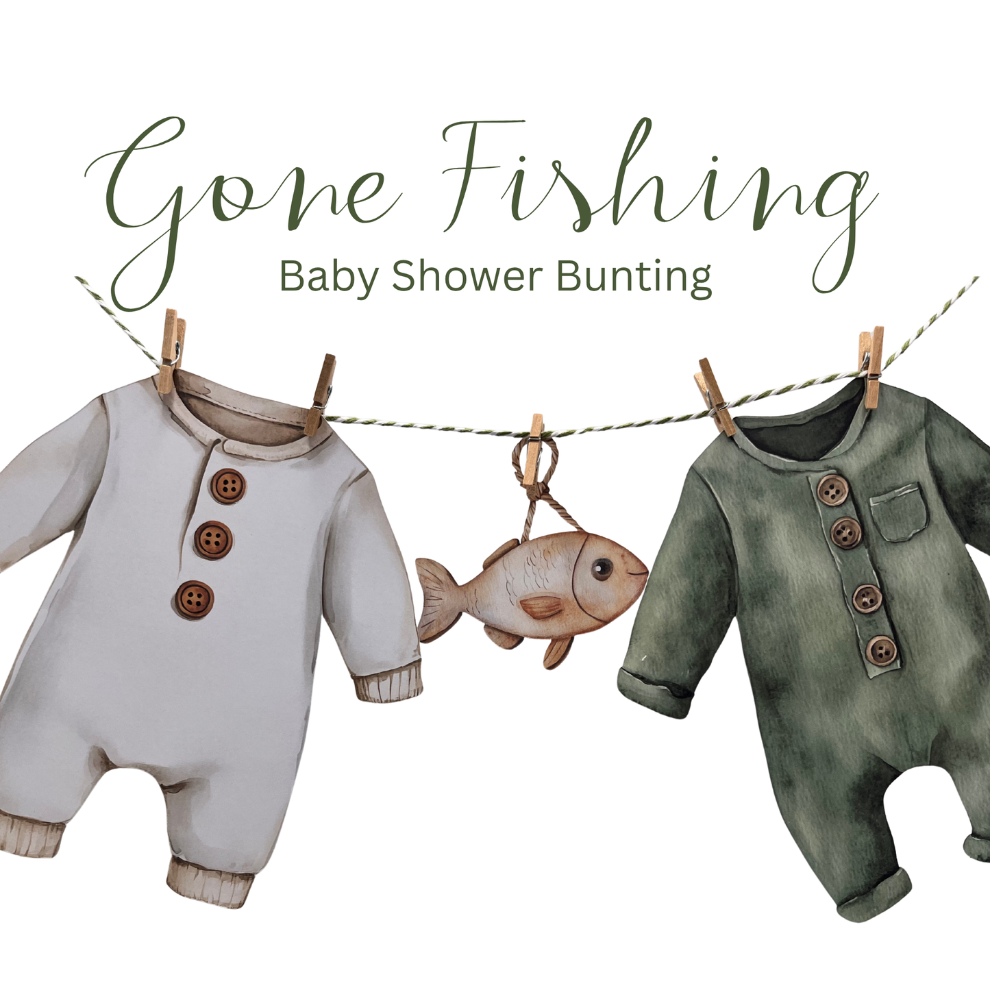 Gone Fishing Baby Shower Bunting, Fishing Baby Clothes Garland, Rustic Baby Shower Decorations, Woodland Baby Shower Banner