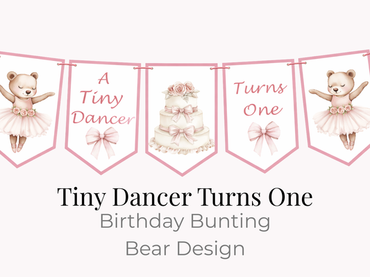 Tiny Dancer Turns One Birthday Bunting – Ballet First Birthday Banner Pink Ballerina Party Decor