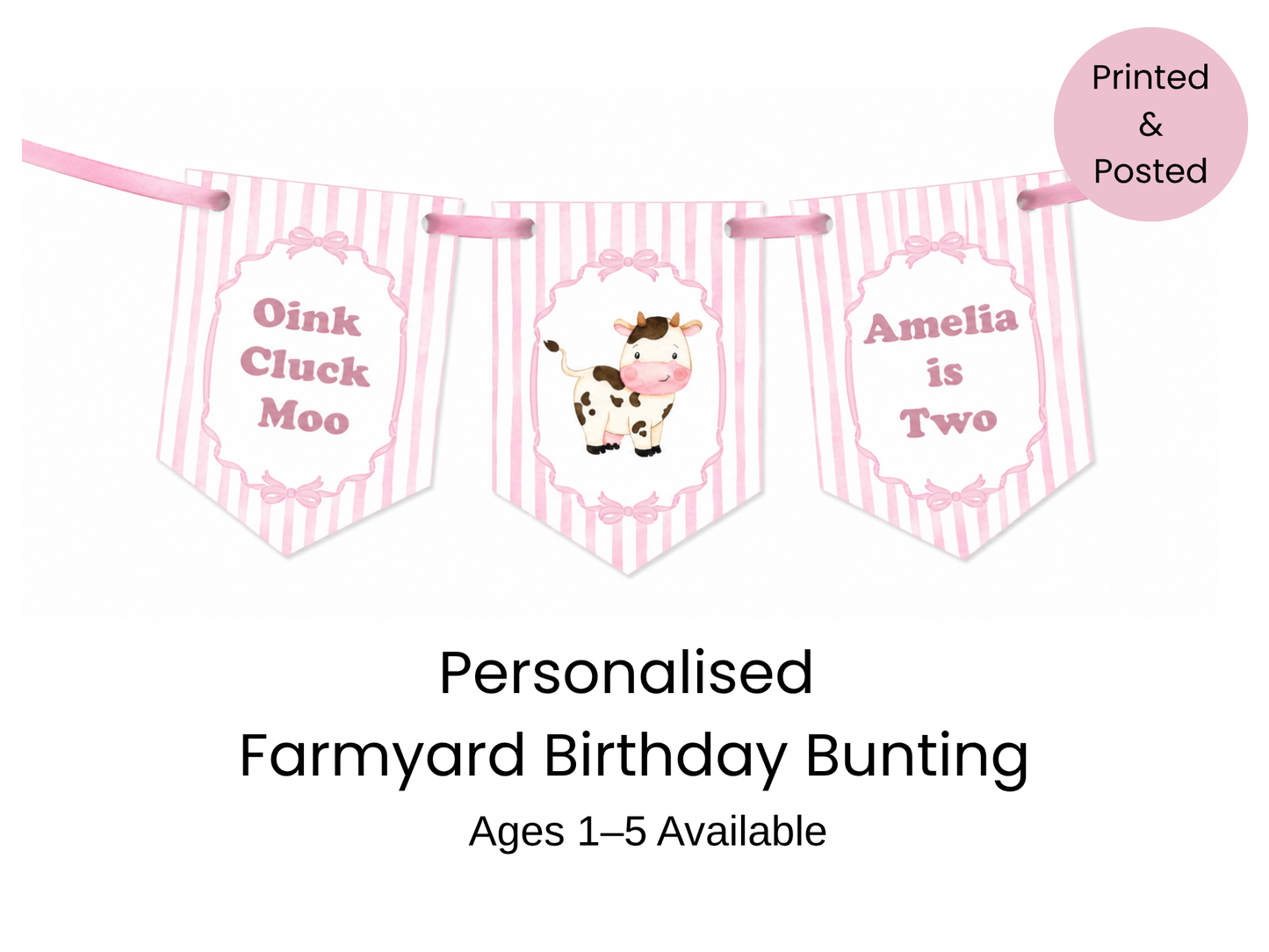 Personalised Pink Farmyard Birthday Bunting