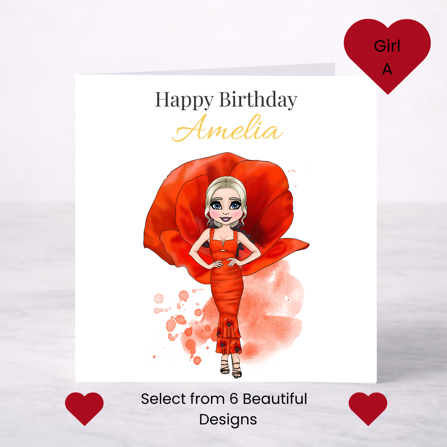 Personalised August Birth Flower Birthday Card – Poppy Design, Custom Name, Choice of Girl