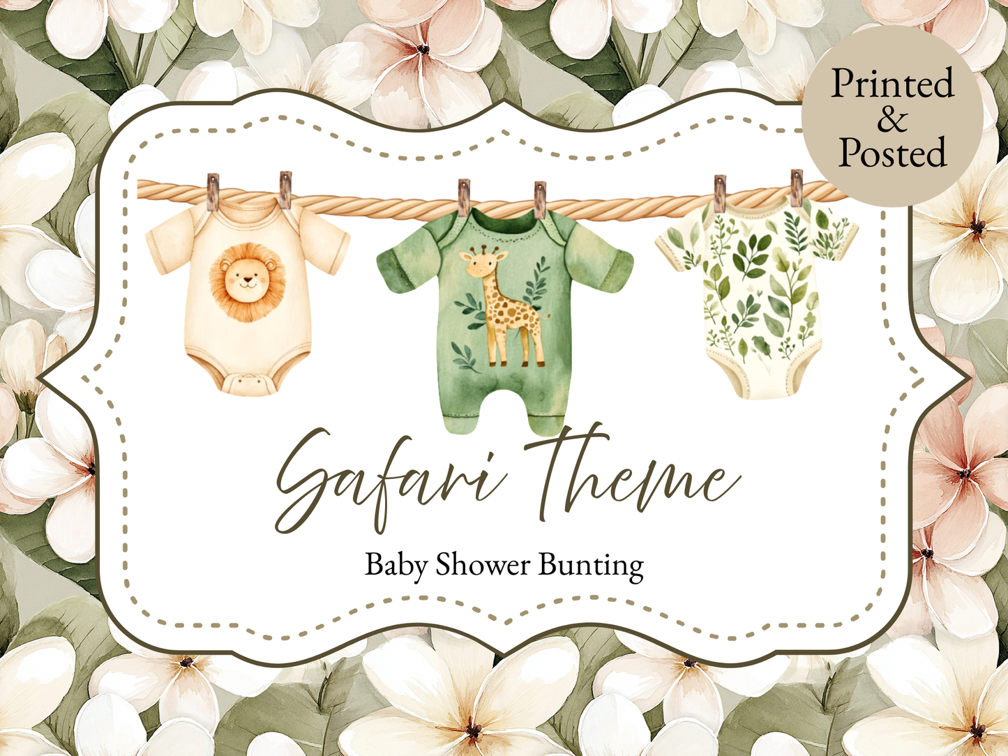 Safari Jungle Baby Shower Bunting | Zebra & Giraffe Clothesline Garland with Wooden Pegs