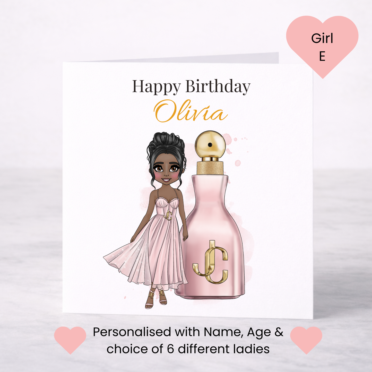 Personalised Glam Perfume Birthday Card – Choice of Girl