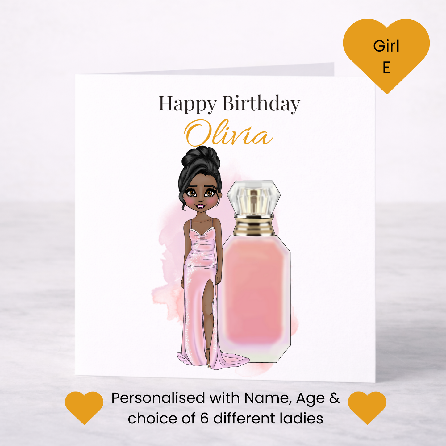 Personalised Candy Pink Perfume Birthday Card – Custom Name Fashion Card for Her