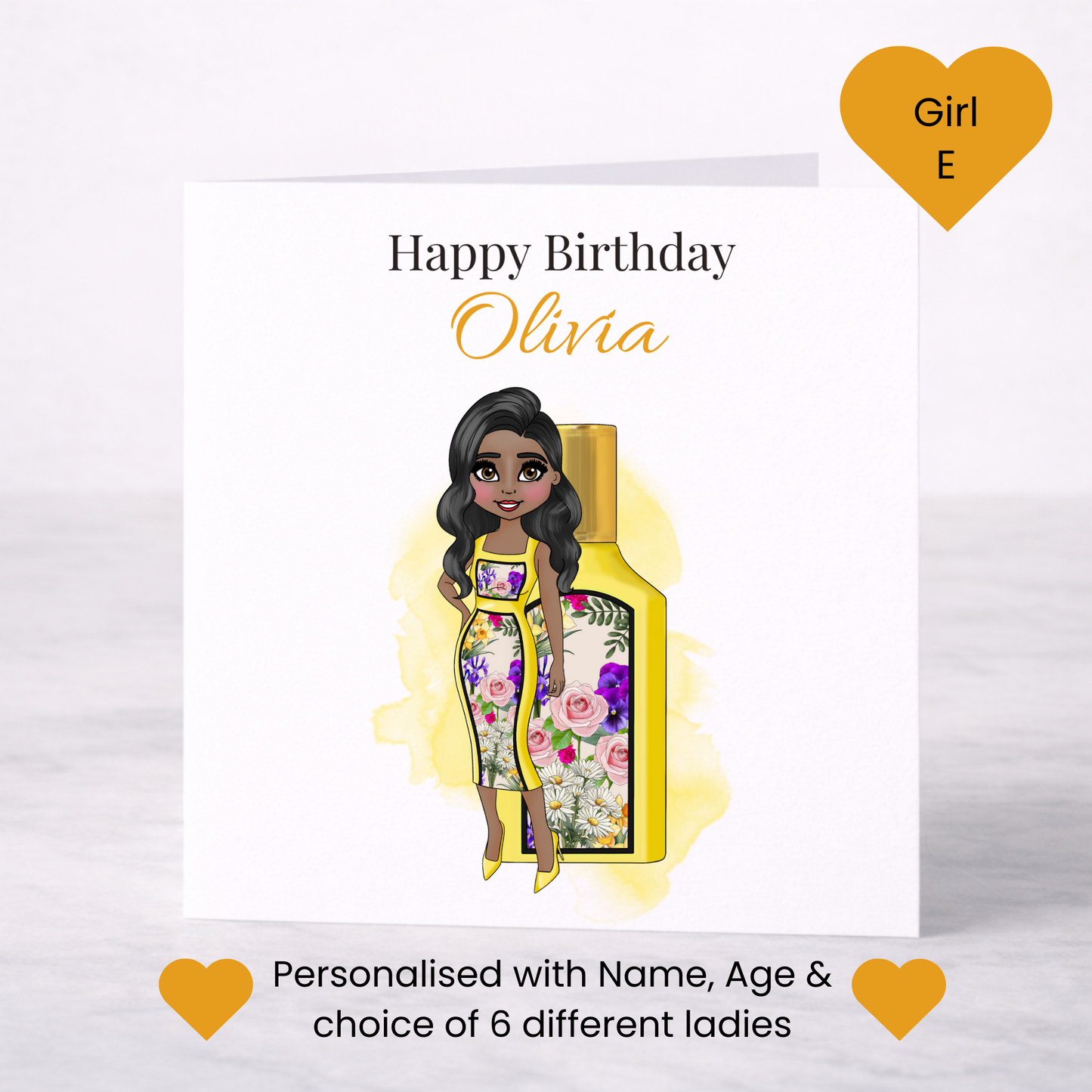 Personalised Floral Perfume Birthday Card – Custom Name Card for Her