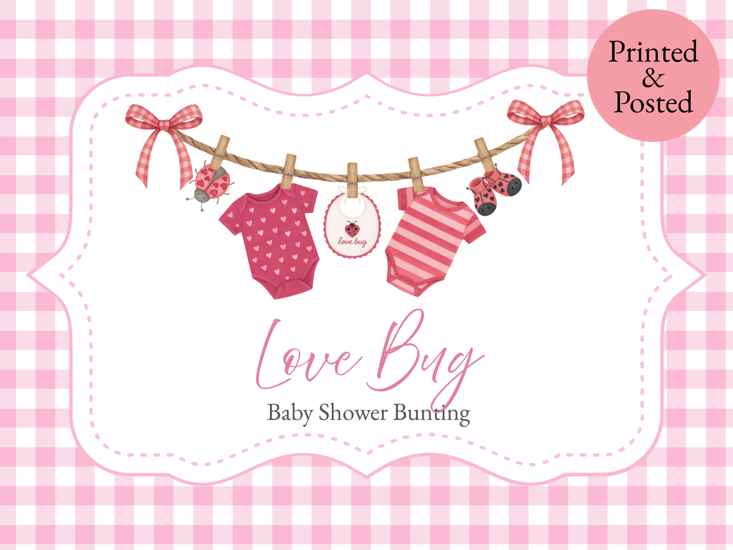 Love Bug Valentine Baby Shower Bunting – Clothesline Garland with Mini Wooden Pegs
