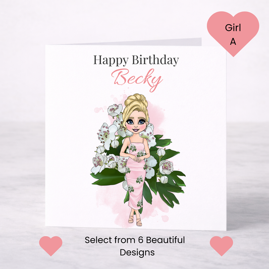Personalised May Birth Flower Birthday Card – Hawthorn Design, Custom Name, Choice of Girl