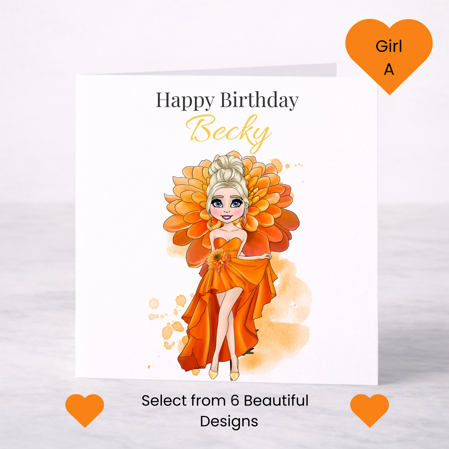 Personalised November Birth Flower Birthday Card – Chrysanthemum Design, Custom Name, Choice of Girl