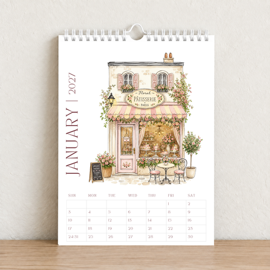 Little French Cafés 2027 A4 Wall Calendar - Design A