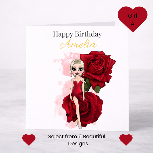 Personalised June Birth Flower Birthday Card – Rose Design, Custom Name, Choice of Girl