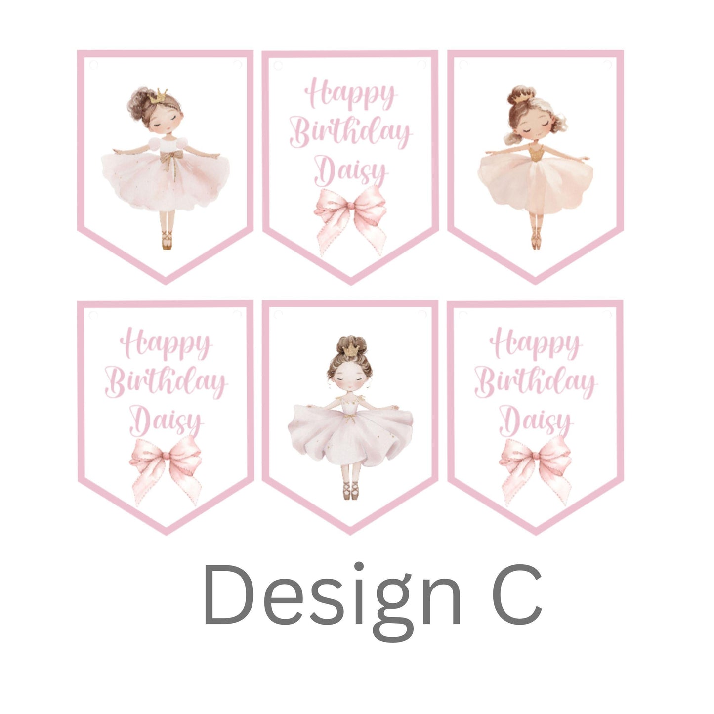 Ballerina Personalised Birthday Garland – Ballet Party Bunting – Choice of Pink or Grey