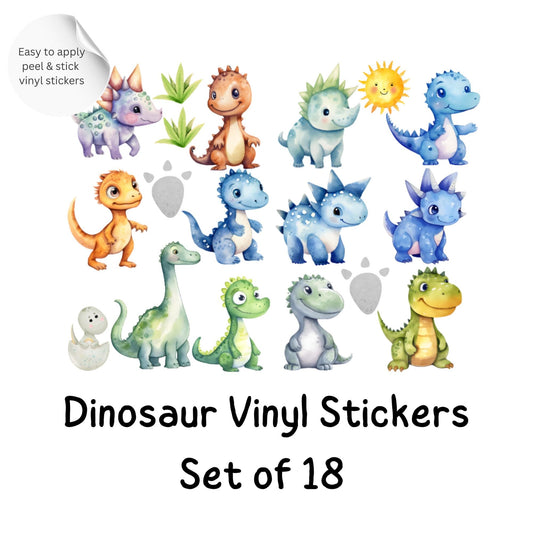 Dinosaur Vinyl Wall Stickers Set – Nursery & Bedroom Décor – Matt or Glossy Finish
