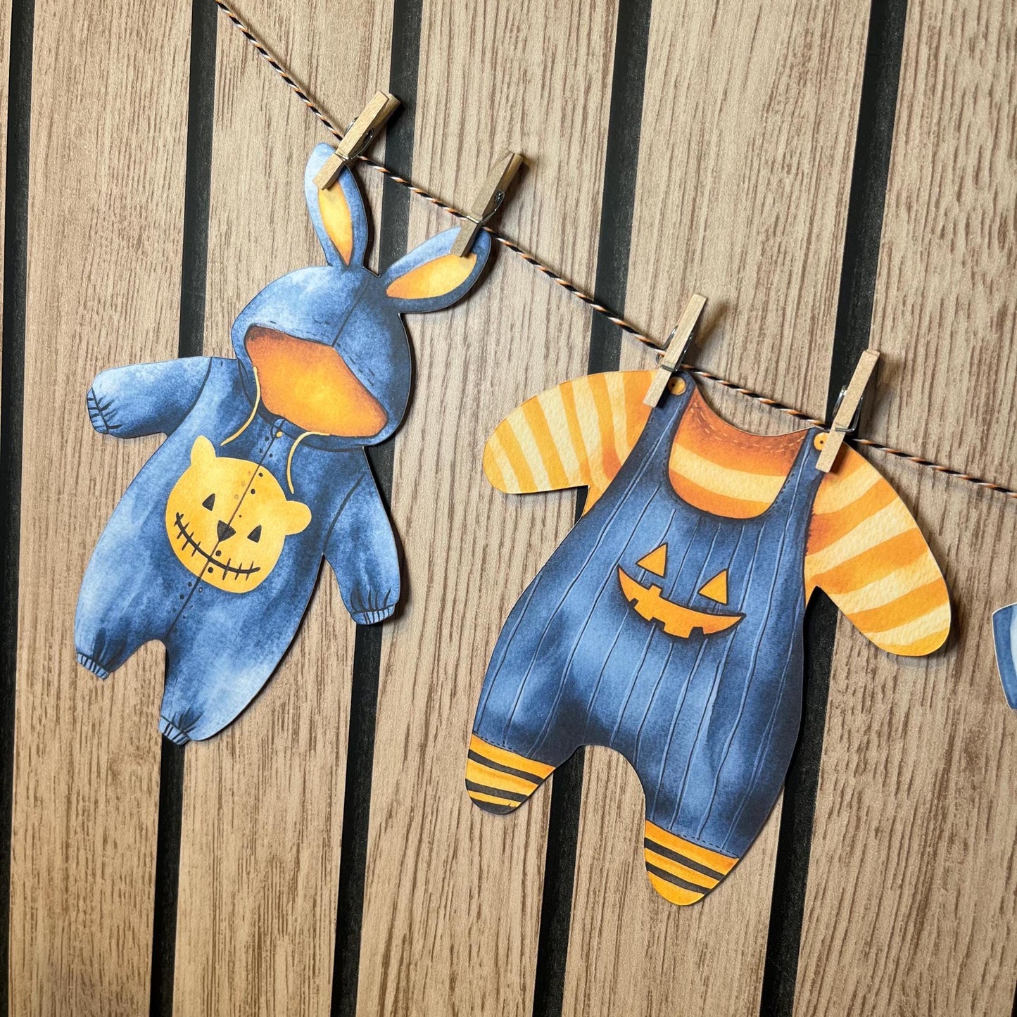 Halloween Baby Shower Bunting – Blue & Orange Baby Clothes Garland