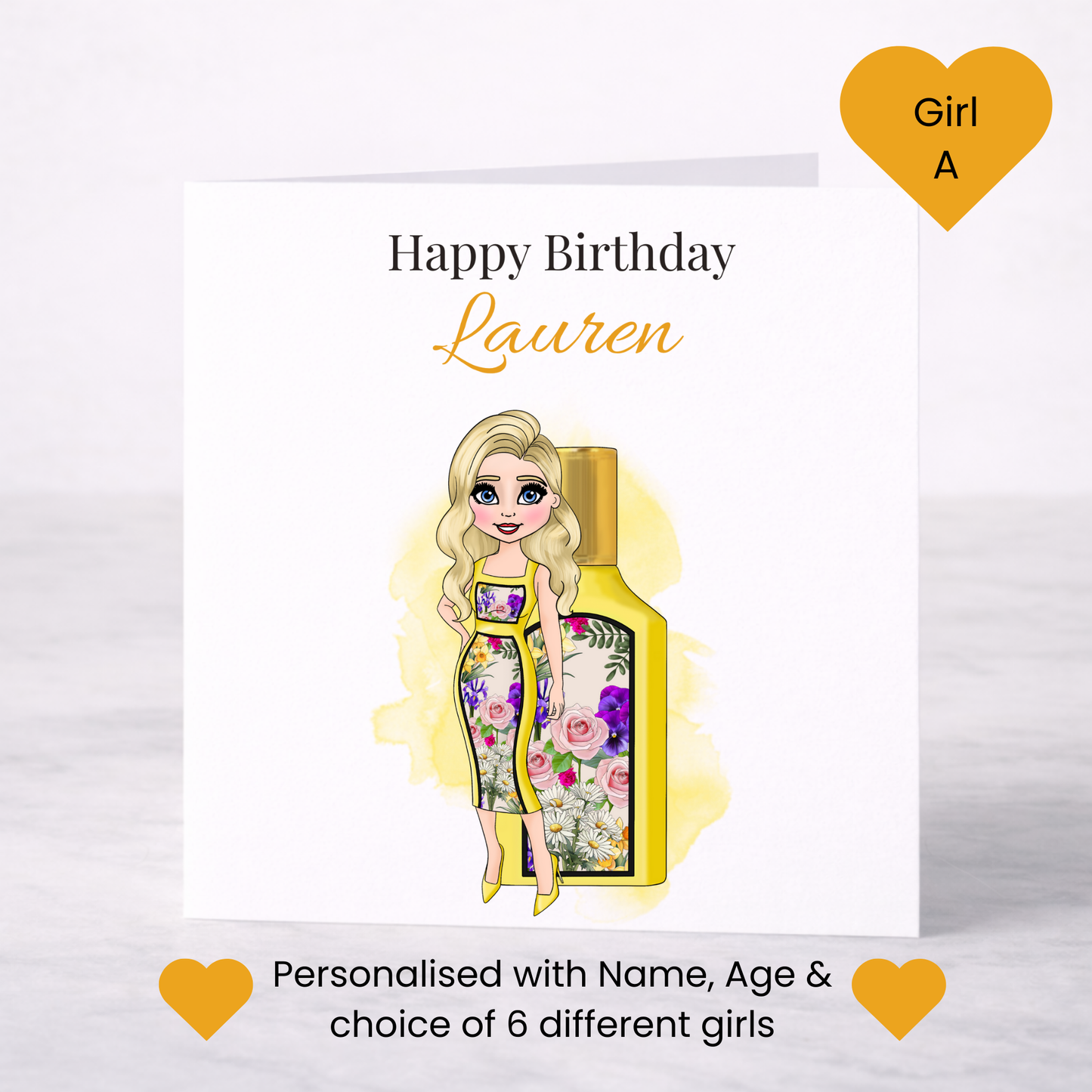 Personalised Floral Perfume Birthday Card – Custom Name Card for Her