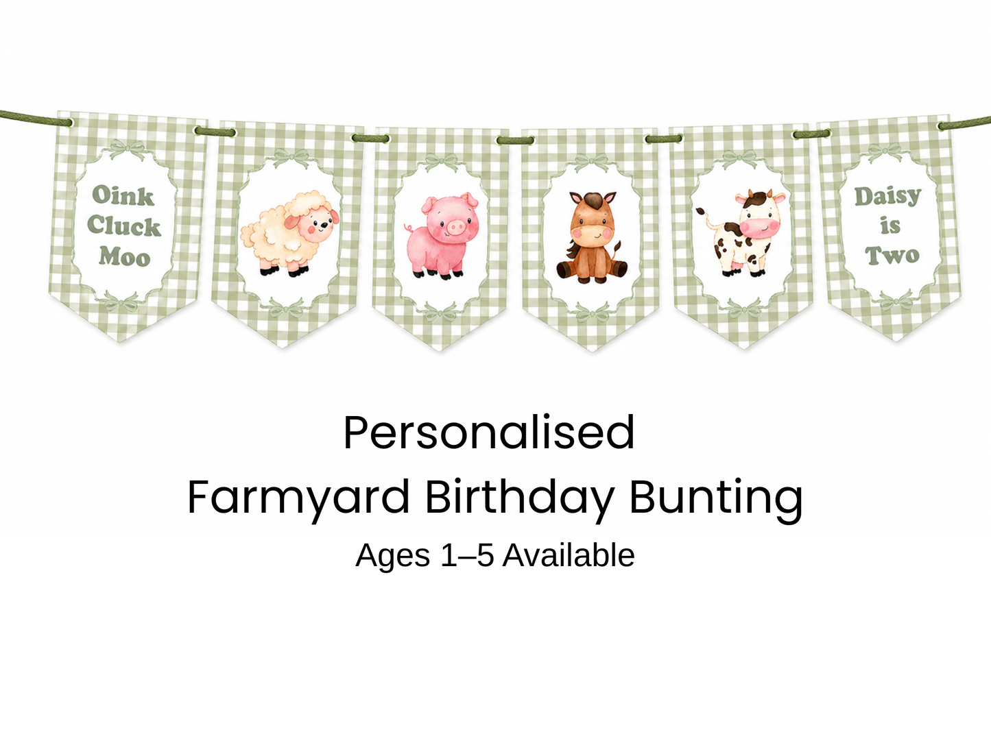 Personalised Farmyard Birthday Bunting – Farm Animal Name & Age Banner
