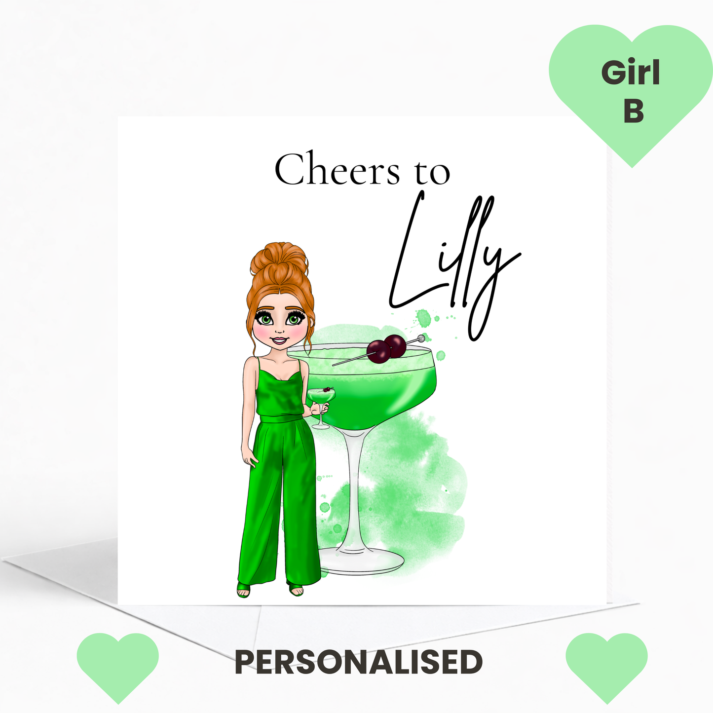 Personalised Apple Sours Birthday Card for Her – Trendy Green Cocktail Birthday Card for Teens & Young Adults