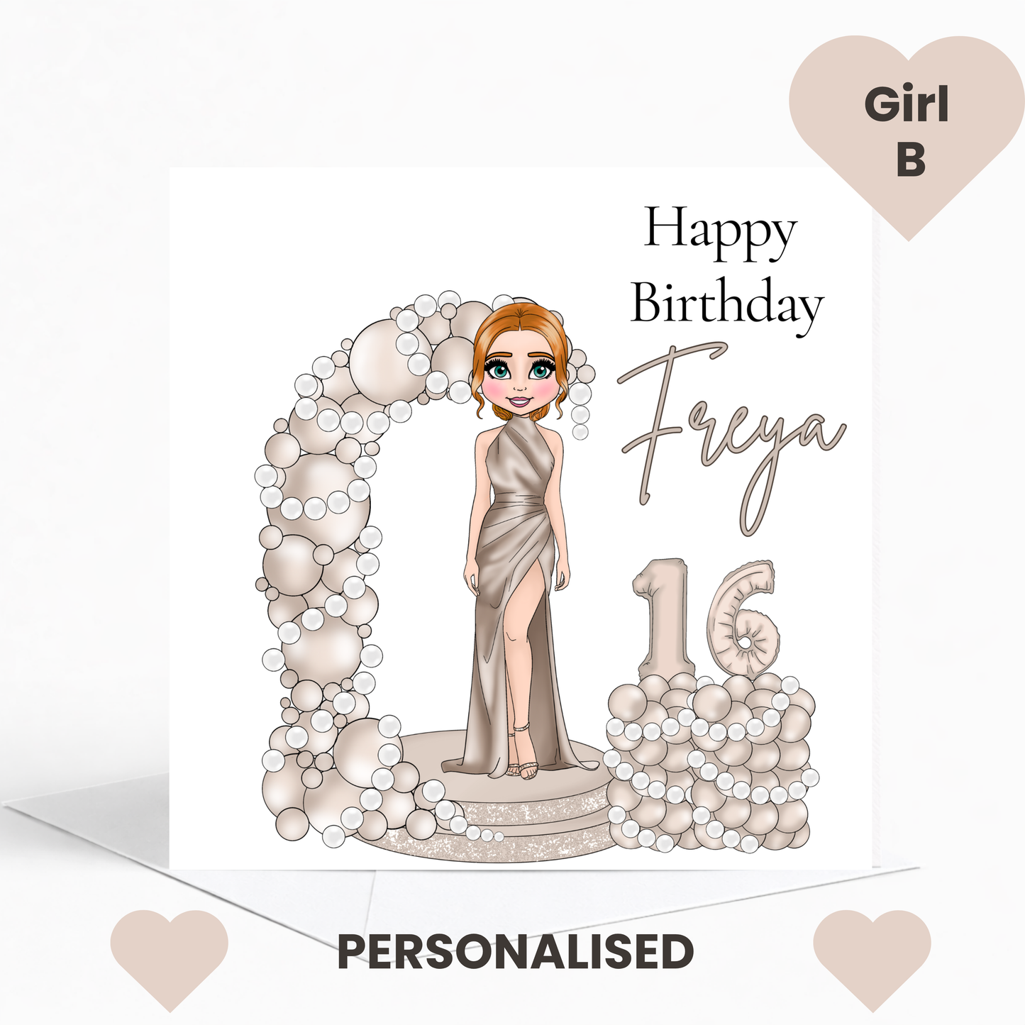 Personalised Champagne & Pearls Birthday Card for Her – Elegant Age Birthday Card for Teens & Young Adults