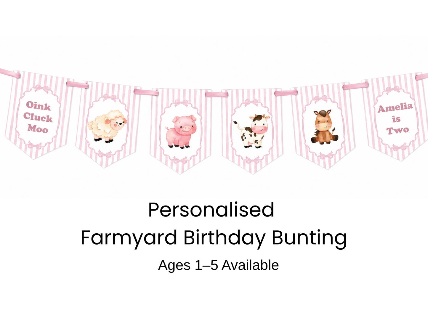 Personalised Pink Farmyard Birthday Bunting