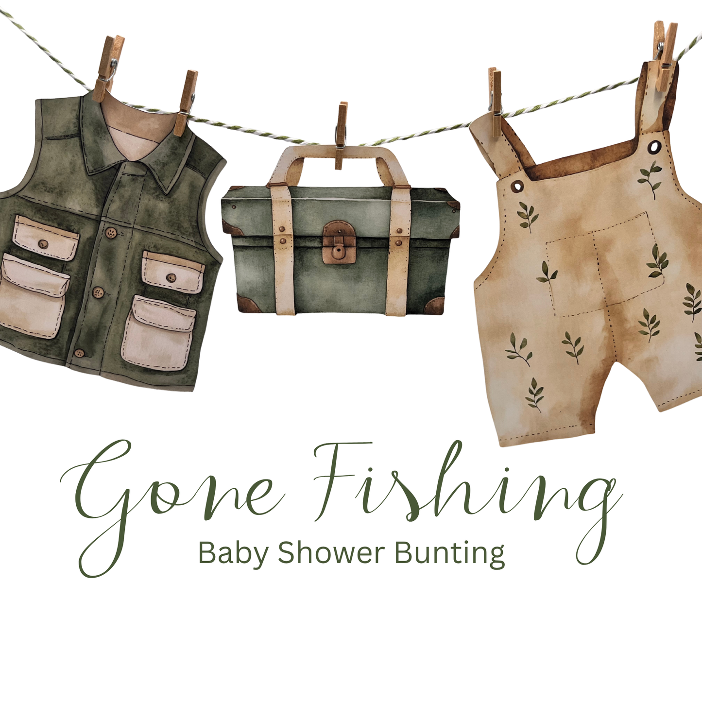 Gone Fishing Baby Shower Bunting, Fishing Baby Clothes Garland, Rustic Baby Shower Decorations, Woodland Baby Shower Banner