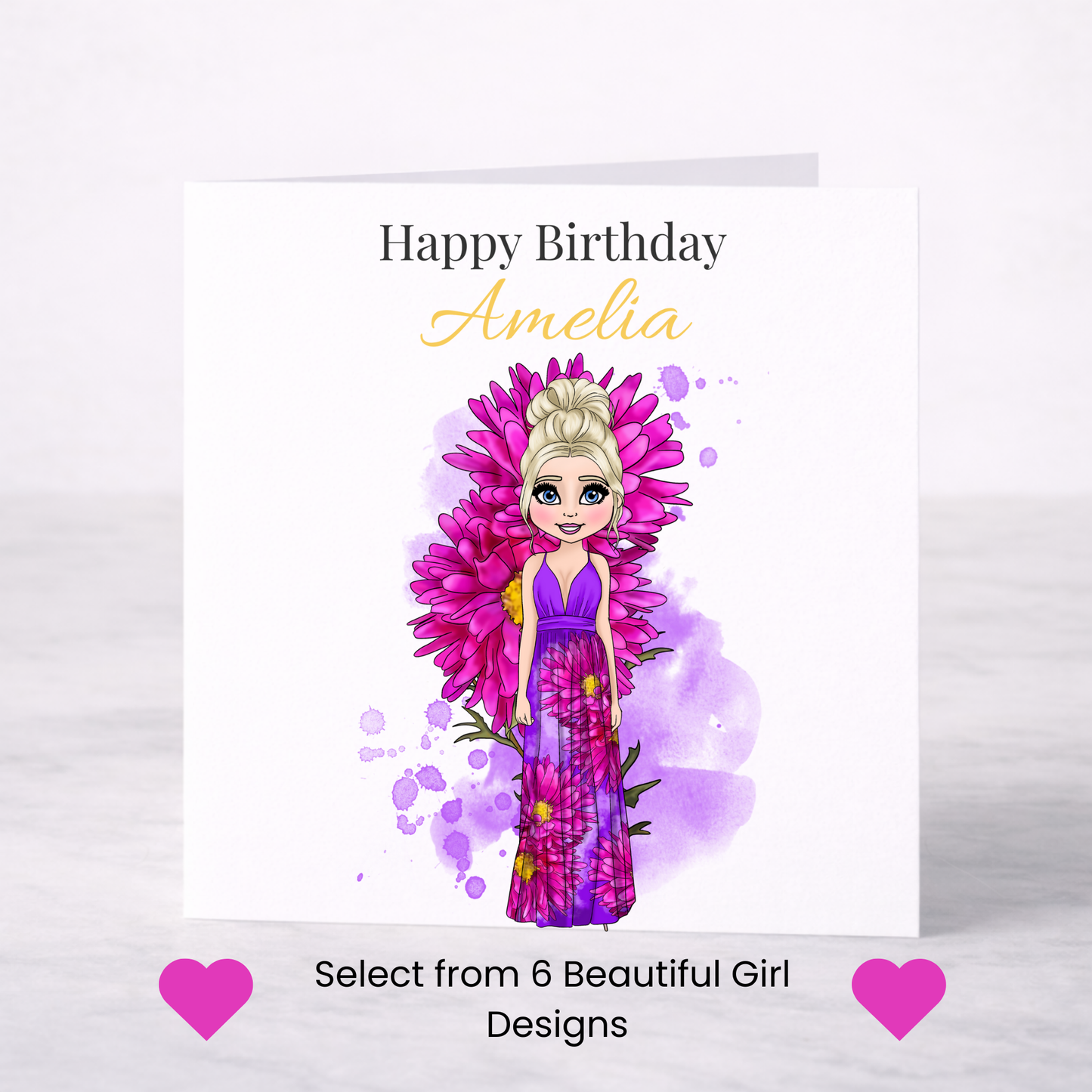 Personalised September Birth Flower Birthday Card – Aster Design, Custom Name, Choice of Girl