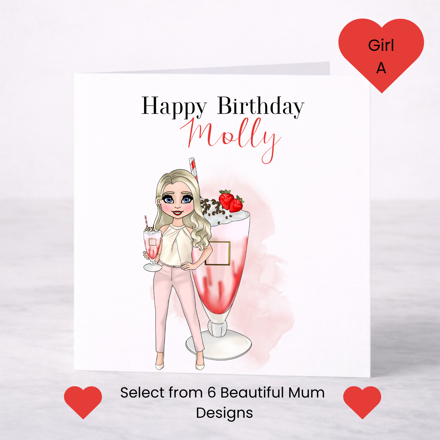 Personalised Strawberry Vodka Cocktail Greeting Card – Choice of Girl, Custom Name Card for Her