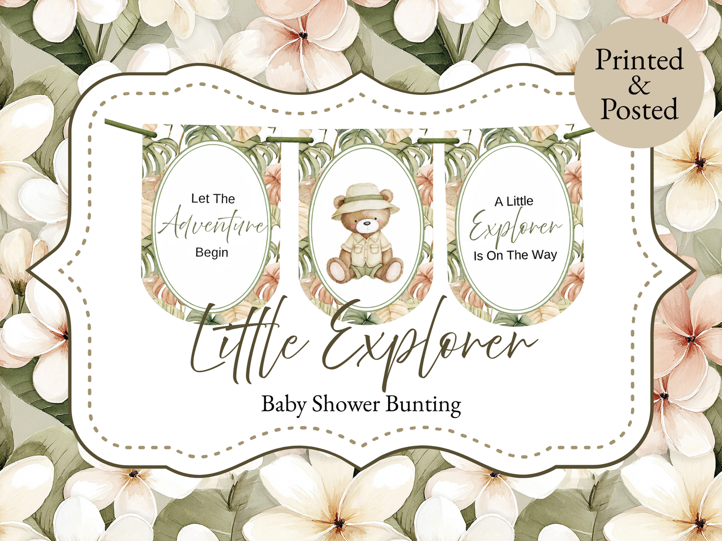 Safari Baby Shower Bunting, Let The Adventure Begin Banner, Little Explorer Garland, Neutral Safari Baby Shower Decorations