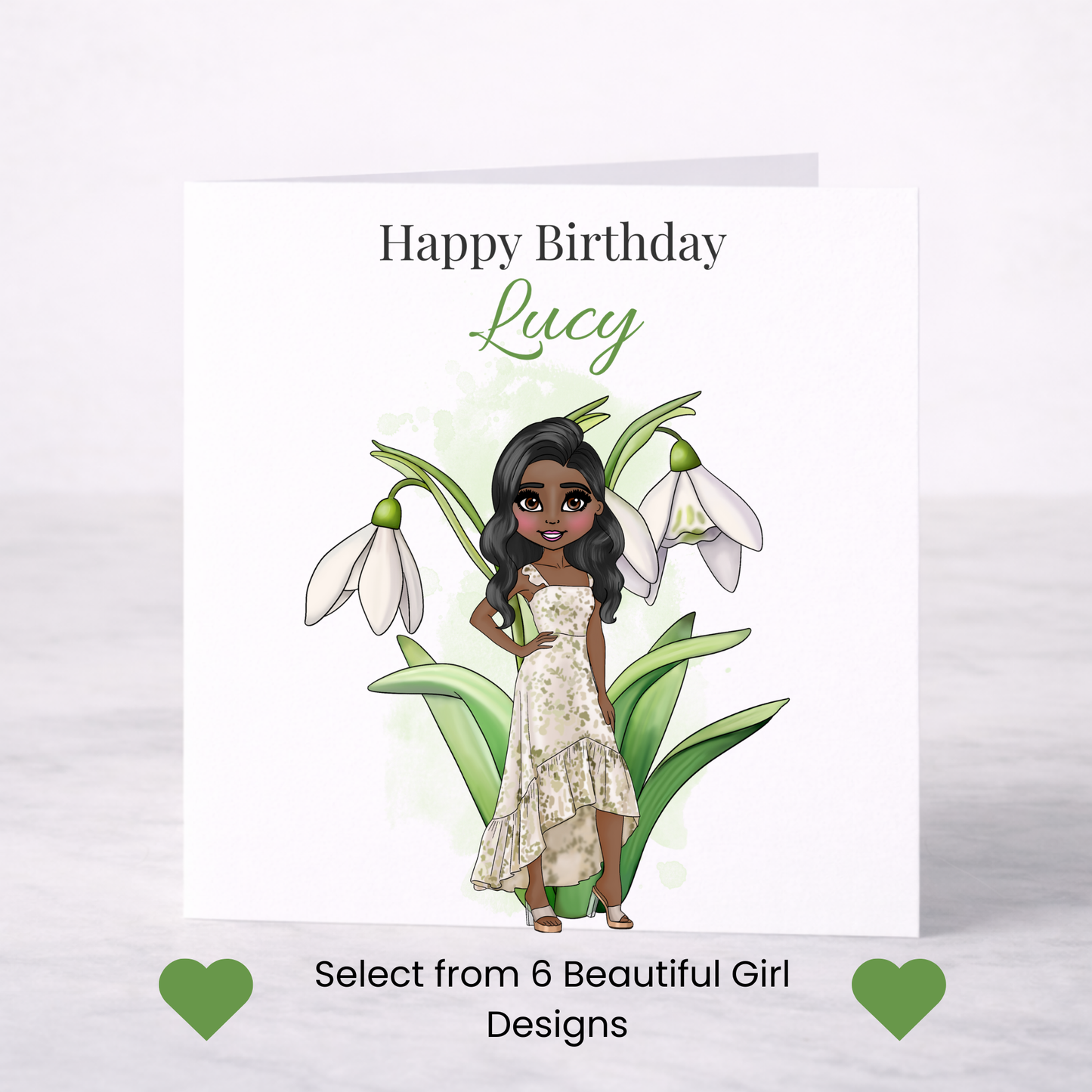 Personalised January Birth Flower Birthday Card – Snowdrop or Carnation, Custom Name, Choice of Girl