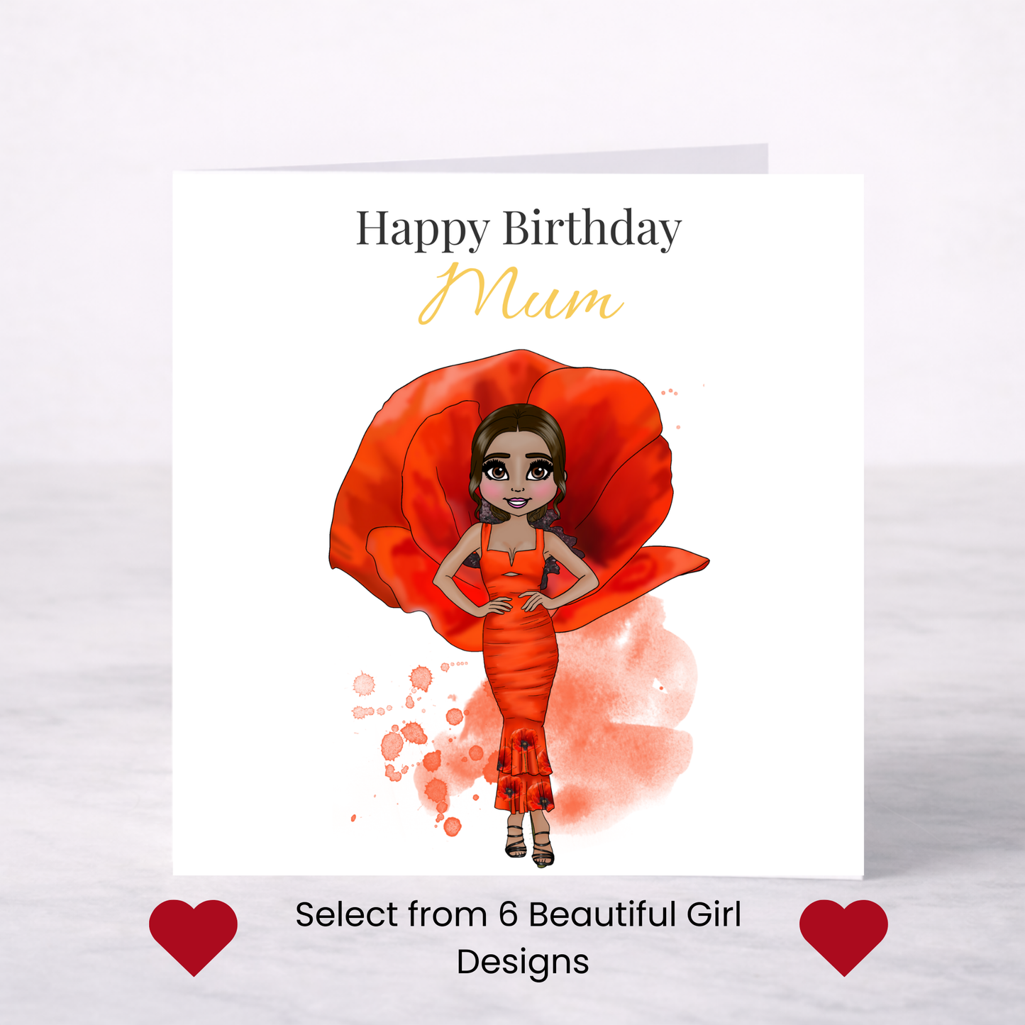 Personalised August Birth Flower Birthday Card – Poppy Design, Custom Name, Choice of Girl