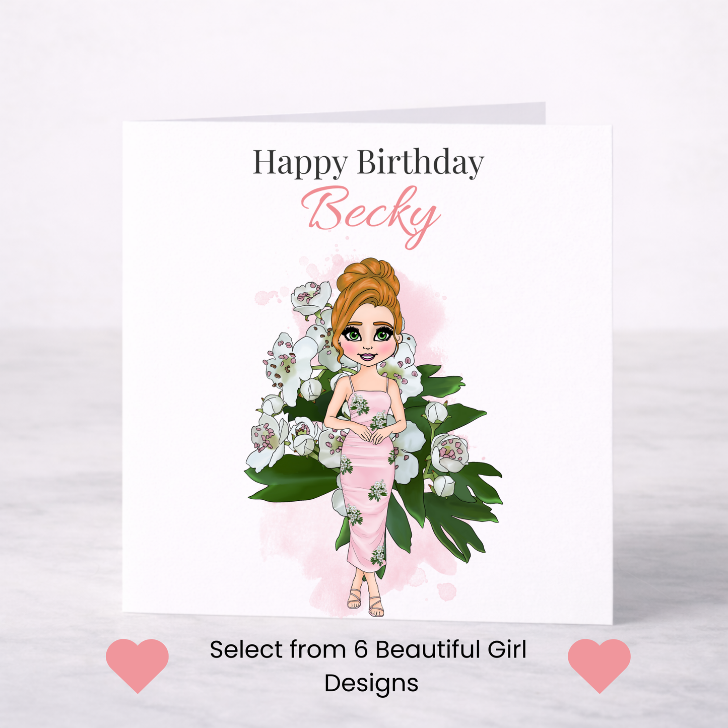 Personalised May Birth Flower Birthday Card – Hawthorn Design, Custom Name, Choice of Girl
