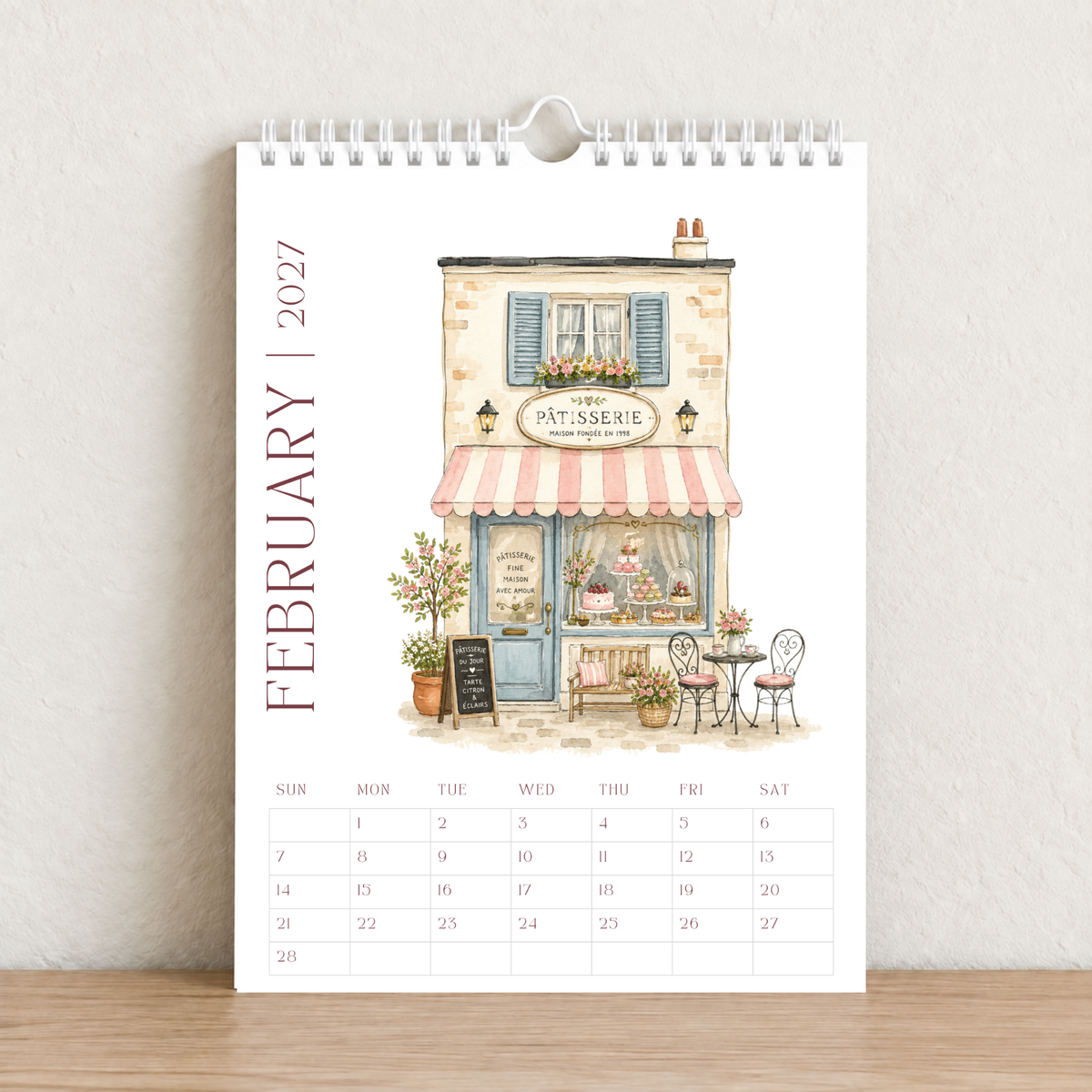 Little French Cafés 2027 A4 Wall Calendar - Design B