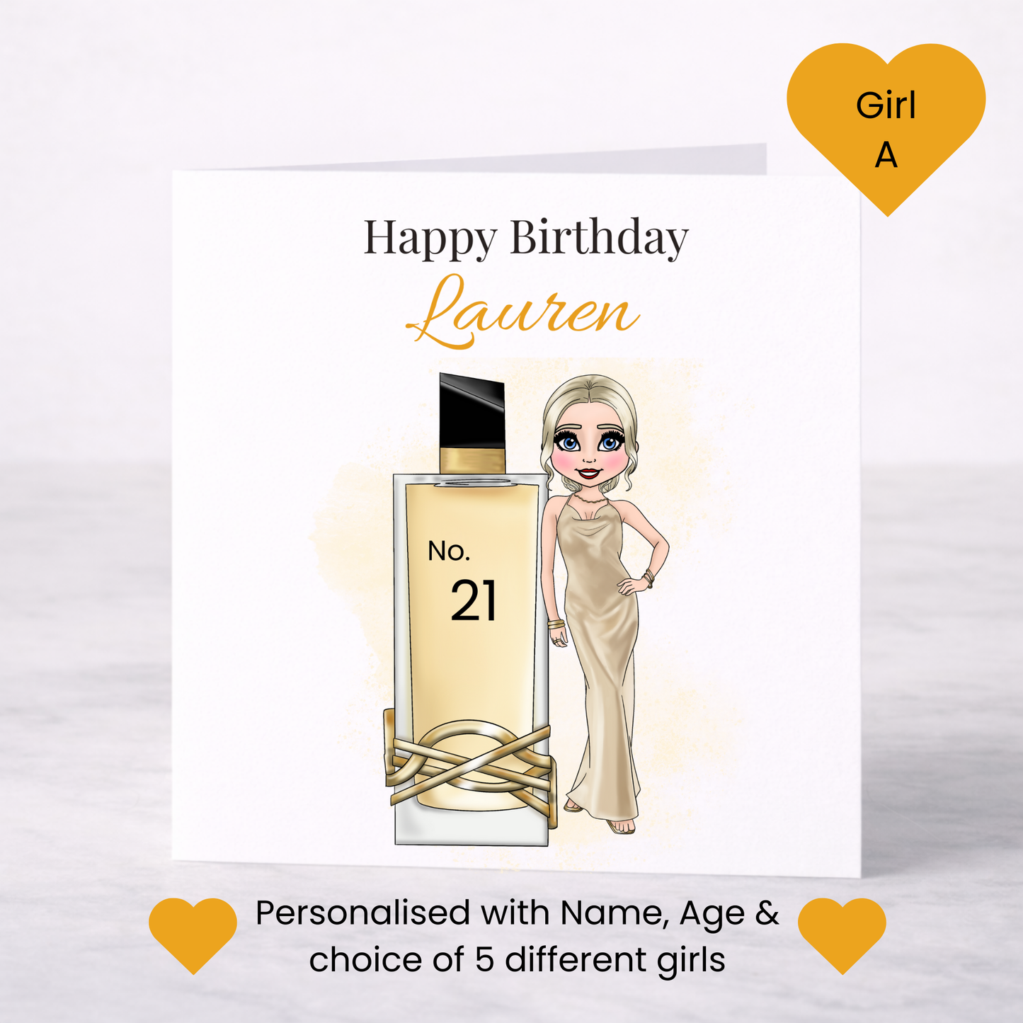 Personalised Glam Perfume Birthday Card – Name & Age Custom Card for Her
