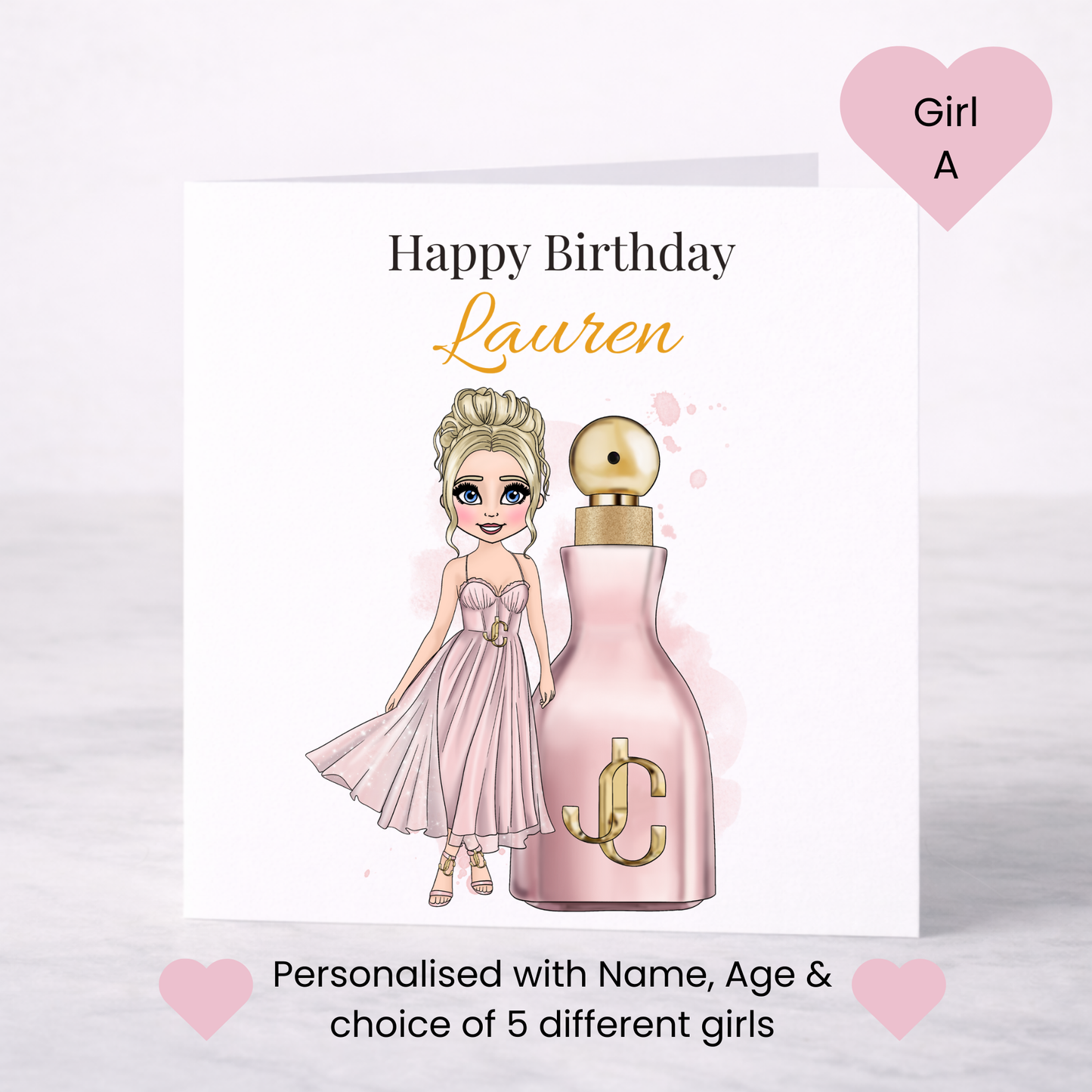 Personalised Glam Perfume Birthday Card – Choice of Girl
