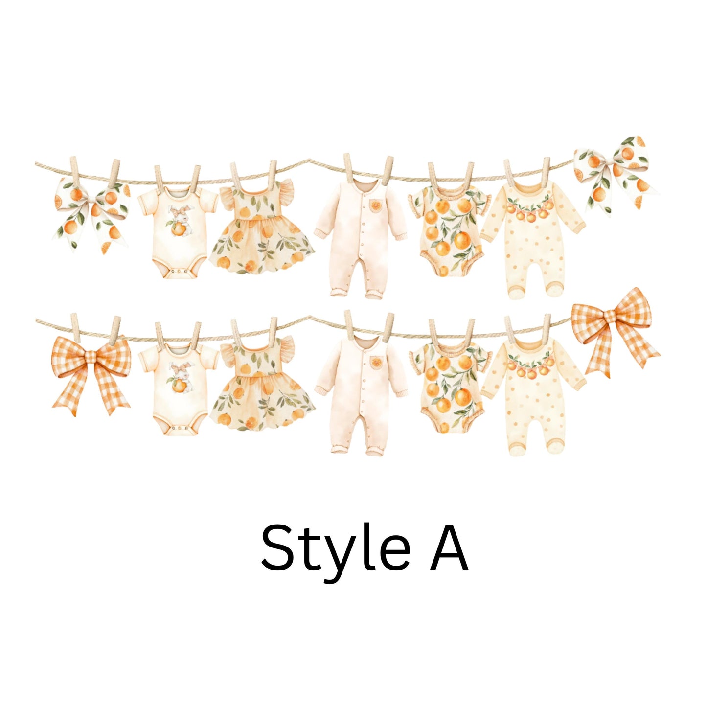 Summer Citrus Baby Shower Bunting – Orange & Gingham Baby Clothes Garland