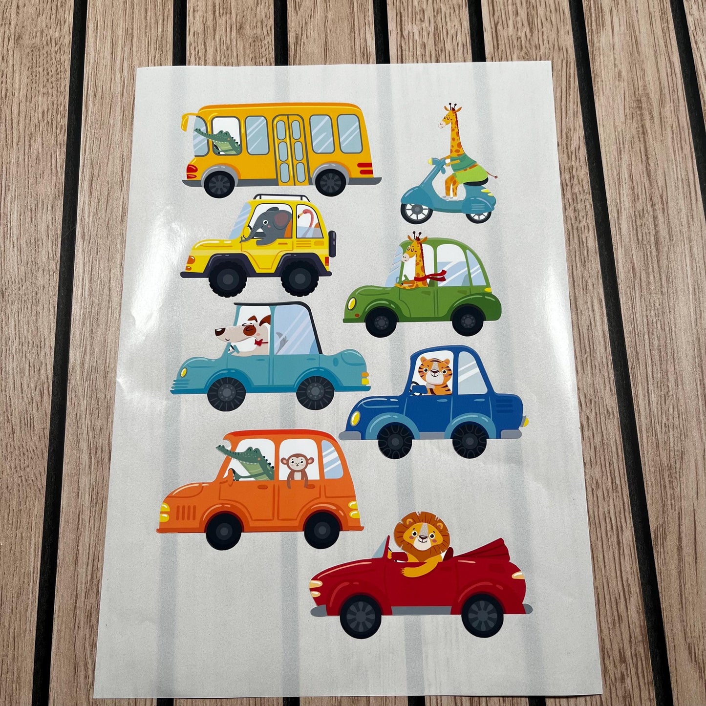 Animals in Cars Vinyl Wall Stickers – Cute Safari Vehicle Decals – Matt or Glossy Finish