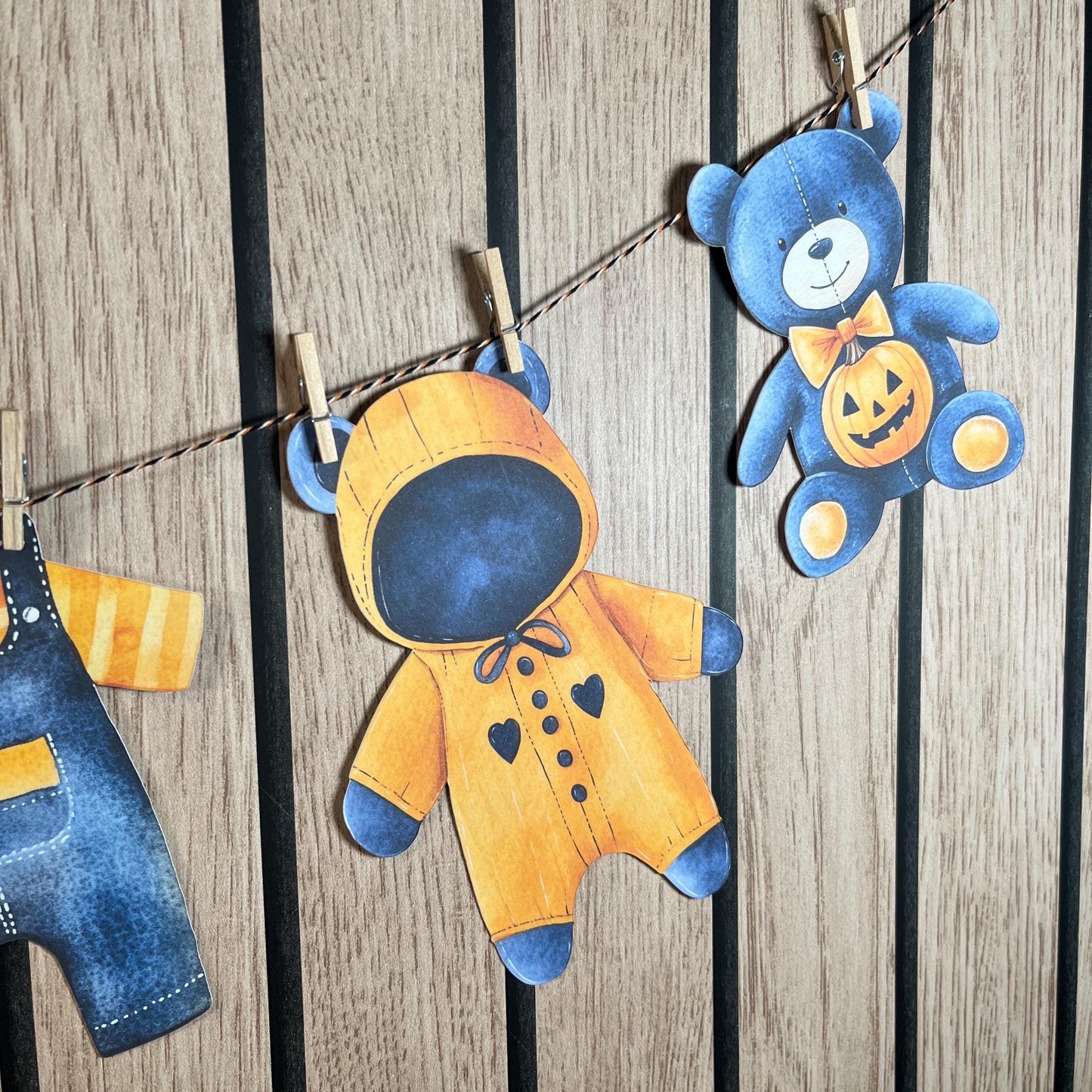 Halloween Baby Shower Bunting – Blue & Orange Baby Clothes Garland