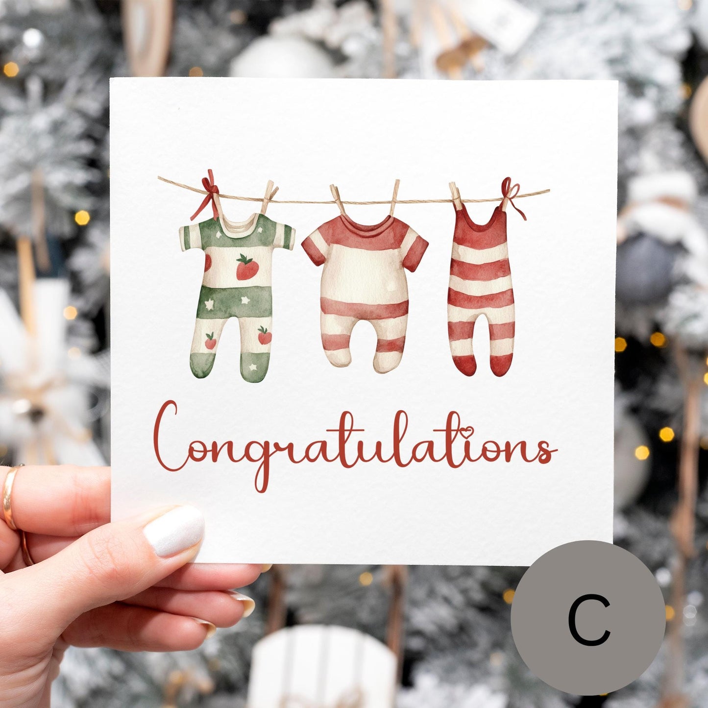 Baby Congratulations Christmas Card Baby Clothes on Washing Line - 5 designs