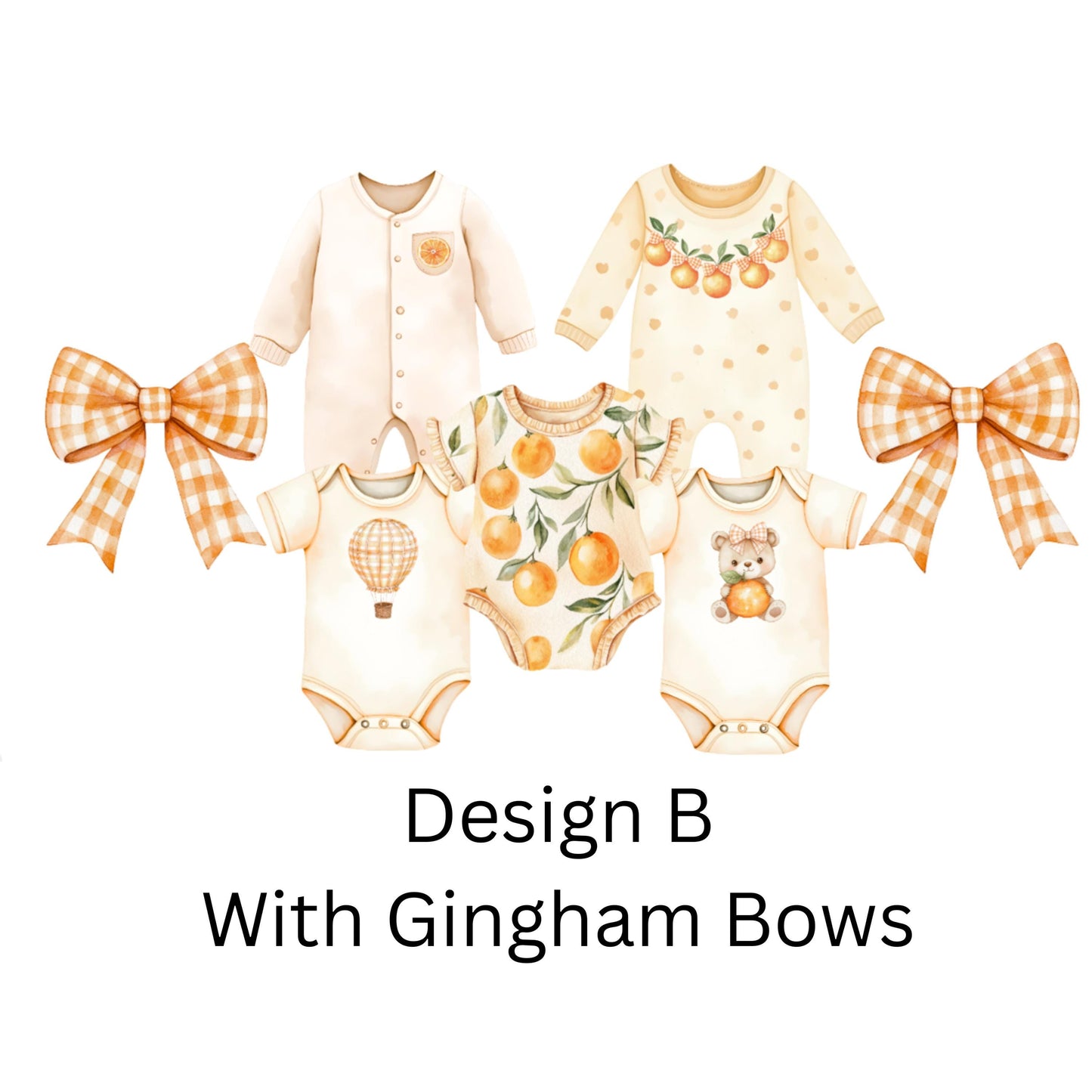 Summer Citrus Baby Shower Bunting – Orange & Gingham Baby Clothes Garland