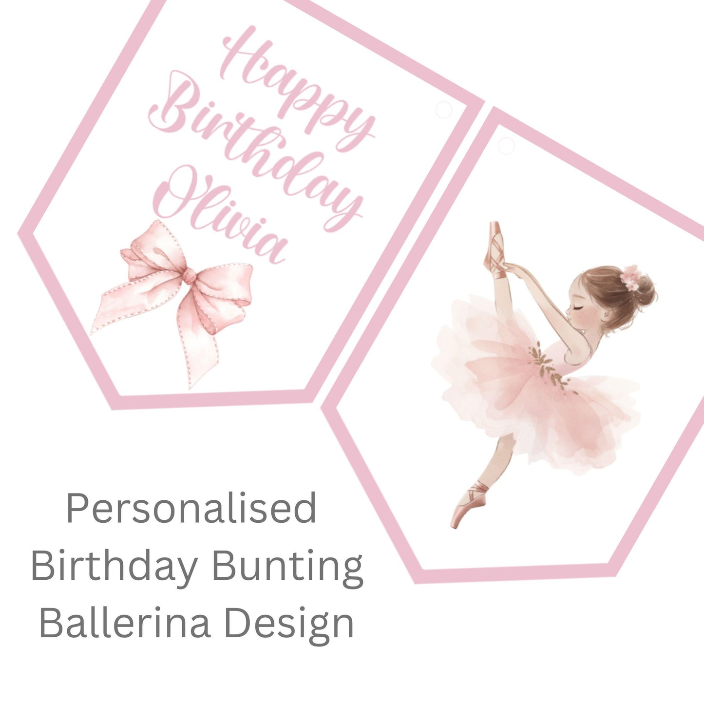 Ballerina Personalised Birthday Garland – Ballet Party Bunting – Choice of Pink or Grey