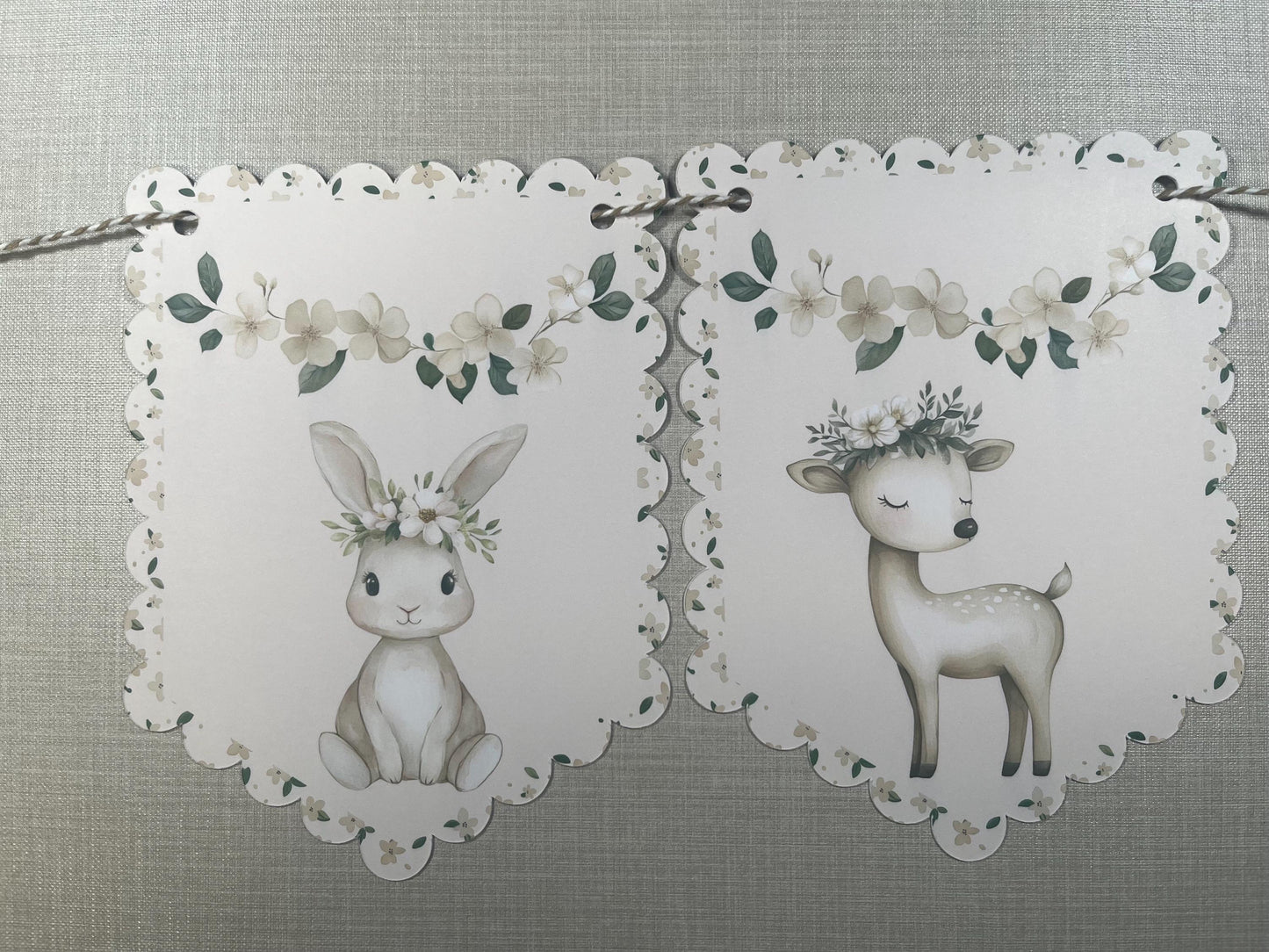 Boho Woodland Animal Bunting – Floral Scalloped Party Garland