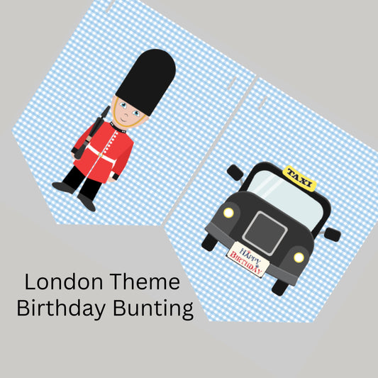 London Birthday Bunting – Red Bus, Soldier & British Icons