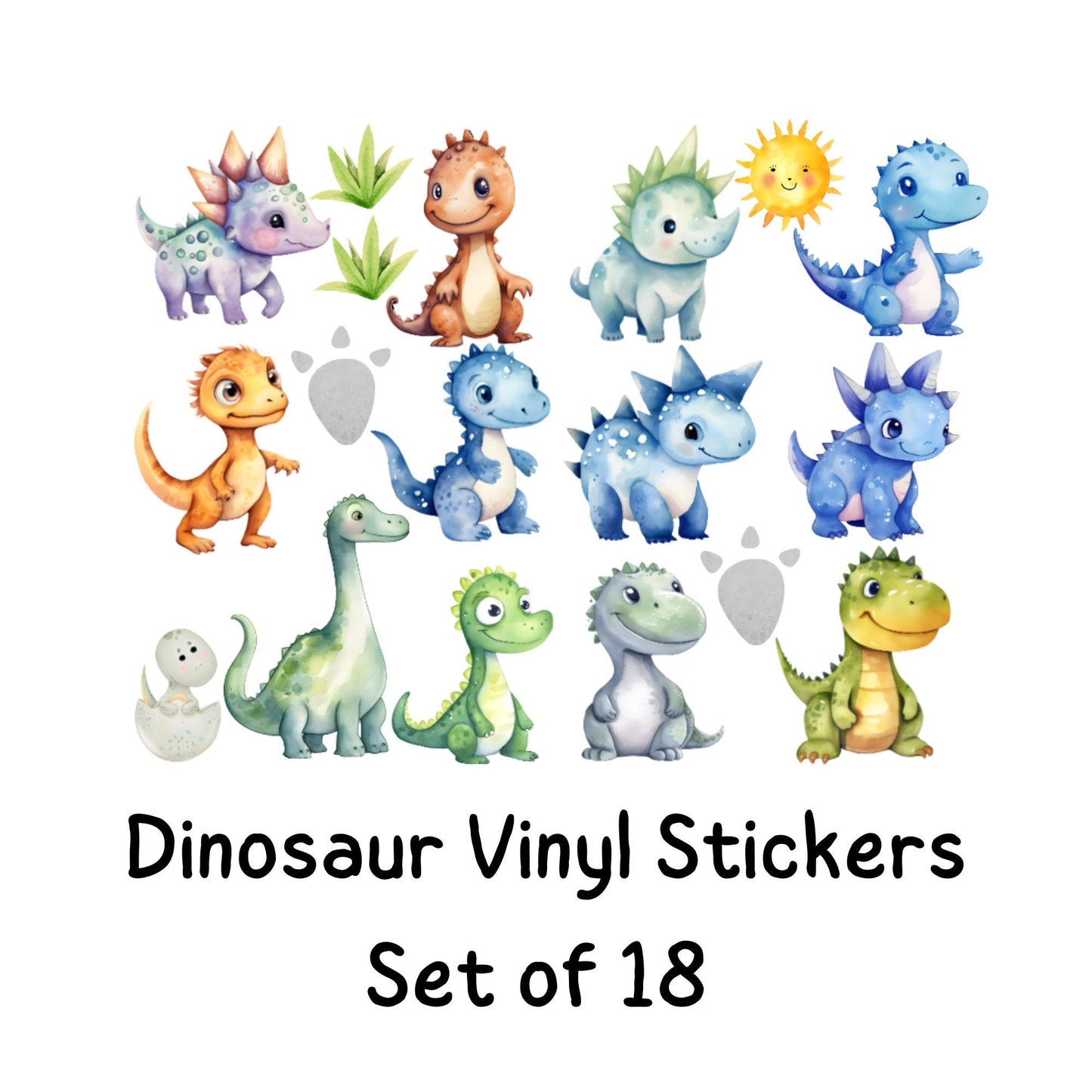Dinosaur Vinyl Wall Stickers Set – Nursery & Bedroom Décor – Matt or Glossy Finish
