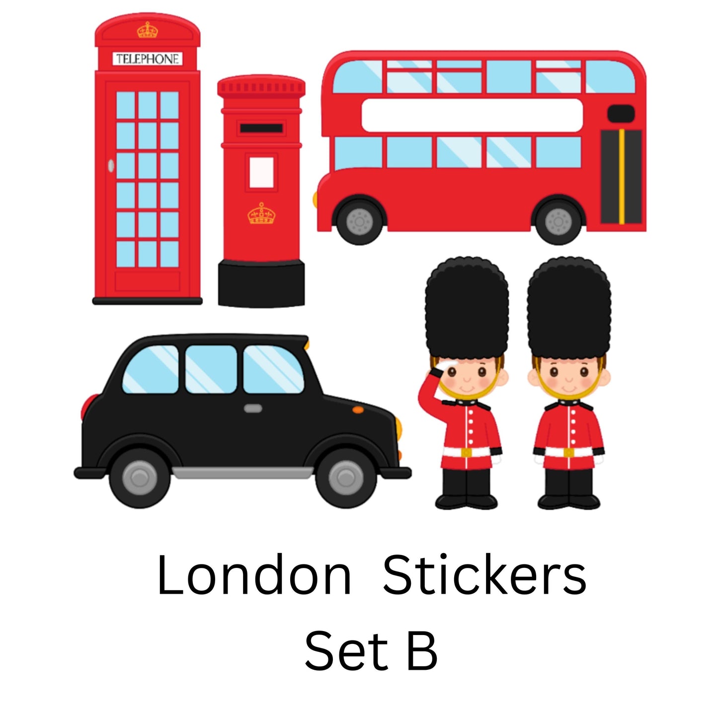 London Themed Vinyl Wall Stickers – Black Taxi, Red Bus & British Icons – Matt or Glossy Finish