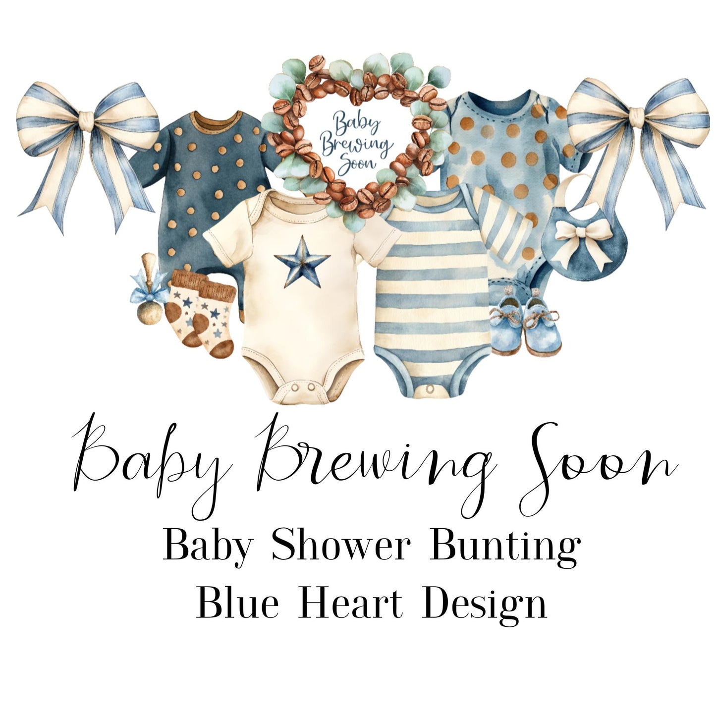 Baby Brewing Soon Clothesline Bunting – Handmade Baby Shower Garland with Mini Pegs, Heart or Coffee Cup Design