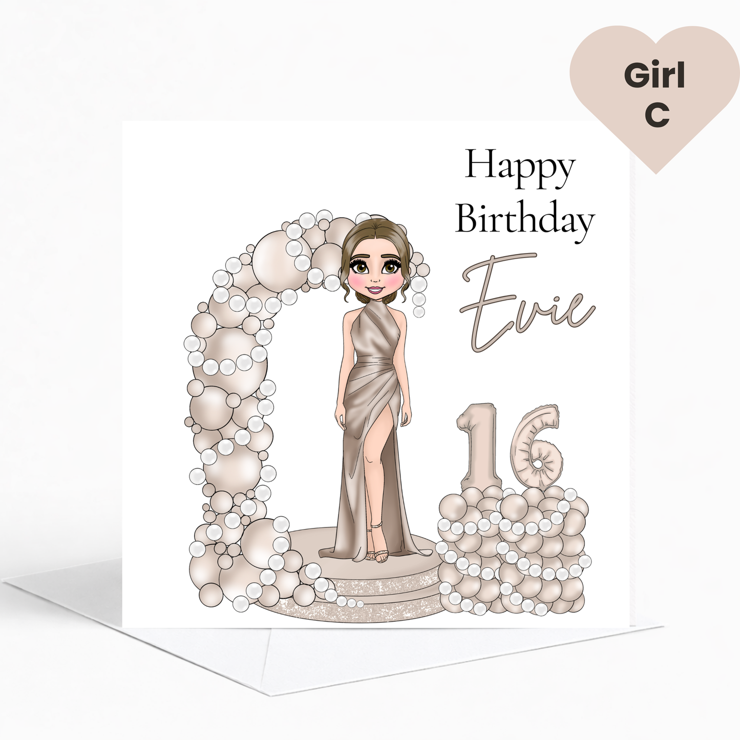 Personalised Champagne & Pearls Birthday Card for Her – Elegant Age Birthday Card for Teens & Young Adults
