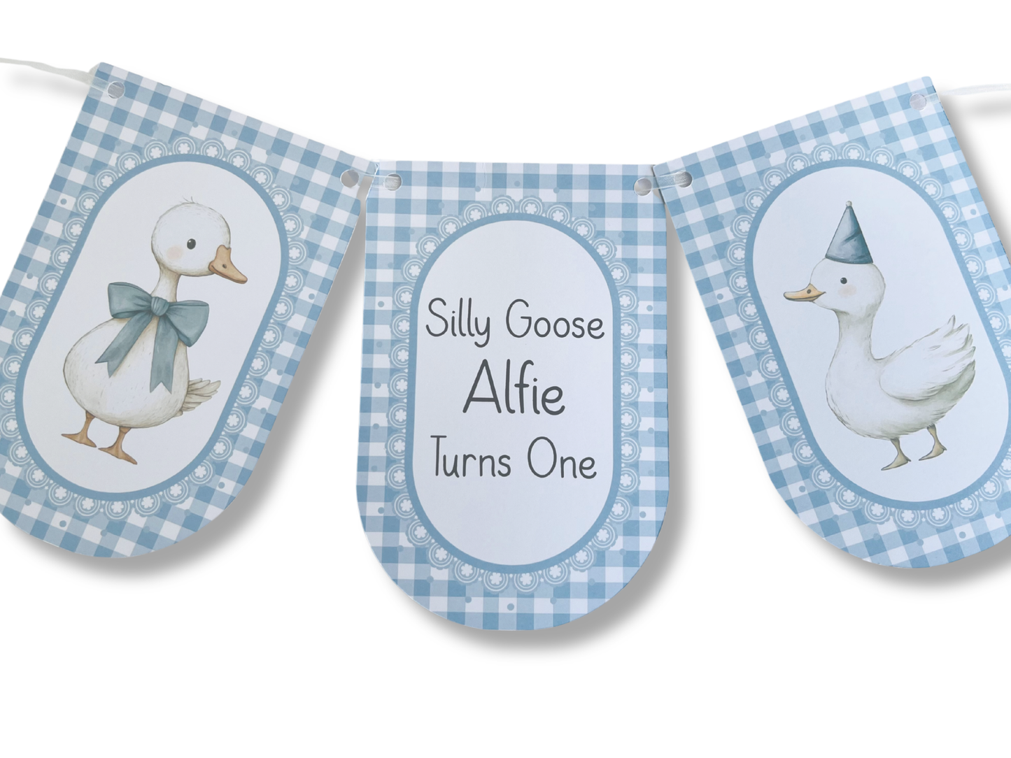 Personalised Silly Goose Turns One Birthday Bunting – First Birthday Banner Pink or Sage Green