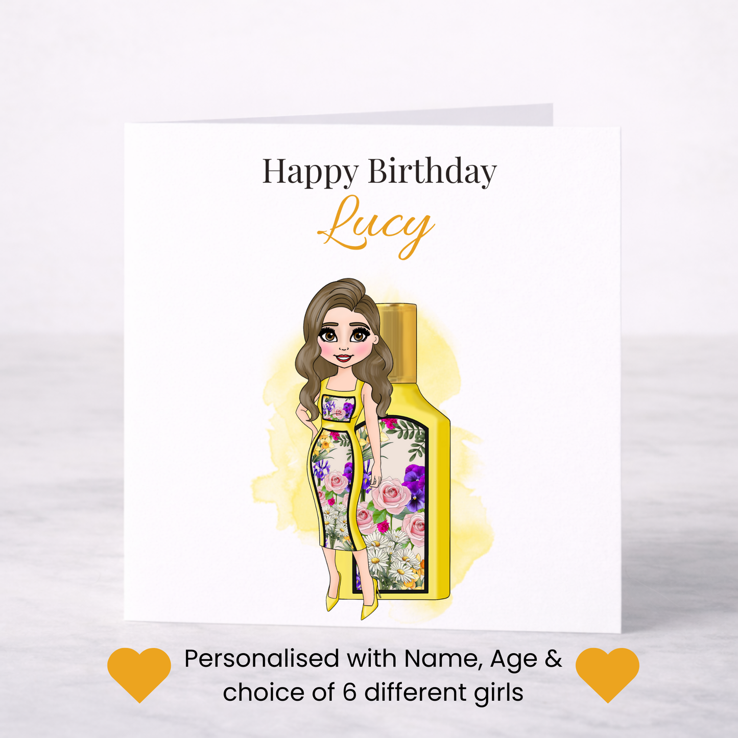 Personalised Floral Perfume Birthday Card – Custom Name Card for Her